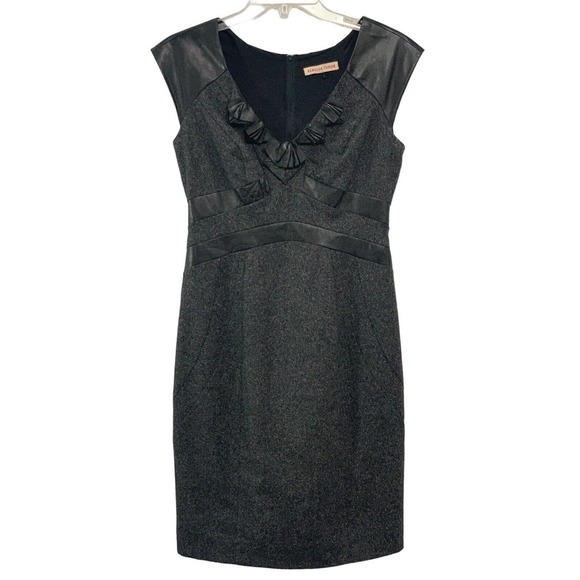 Rebecca Taylor Dresses & Skirts - Rebecca Taylor Women’s Herringbone Gray Wool Silk Lambs Leather Trim Size 6